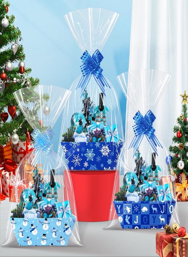 Pascliyna 12 Set Blue Christmas Baskets for Gift Empty 10x7 Inch, Winter Snowflake Gift Basket with Cellophane Bags, Christmas Basket to Fill with Bows Ribbons for Xmas Holiday Winter Wonderland Party Supplies - Image 5
